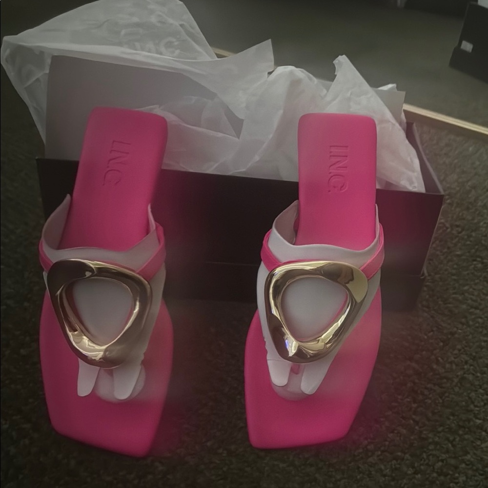INC International Concepts Pink and Gold Sandals with Square Toe